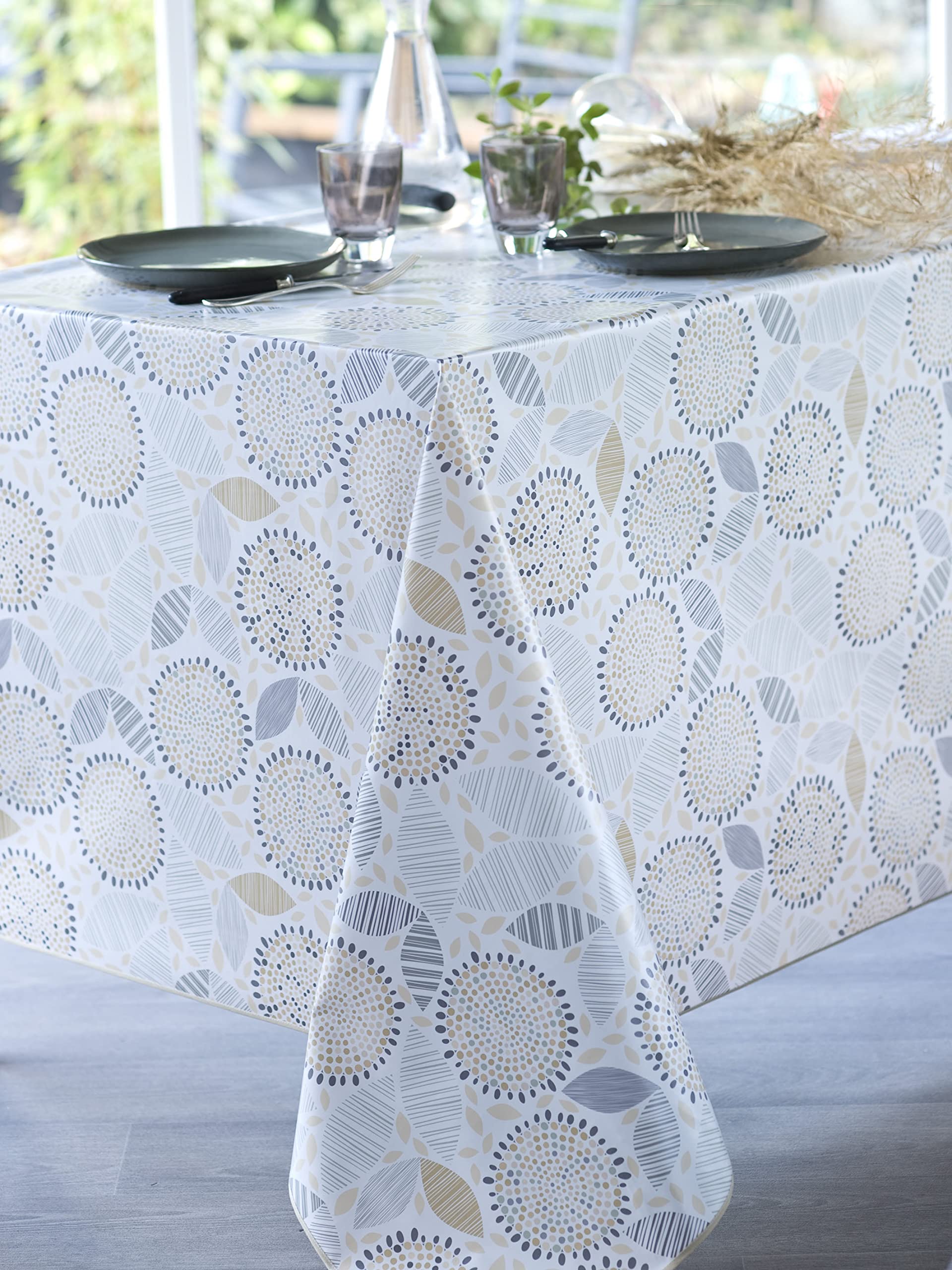 CALITEX Sunflower Oilcloth, Beige, 140 x 250 cm