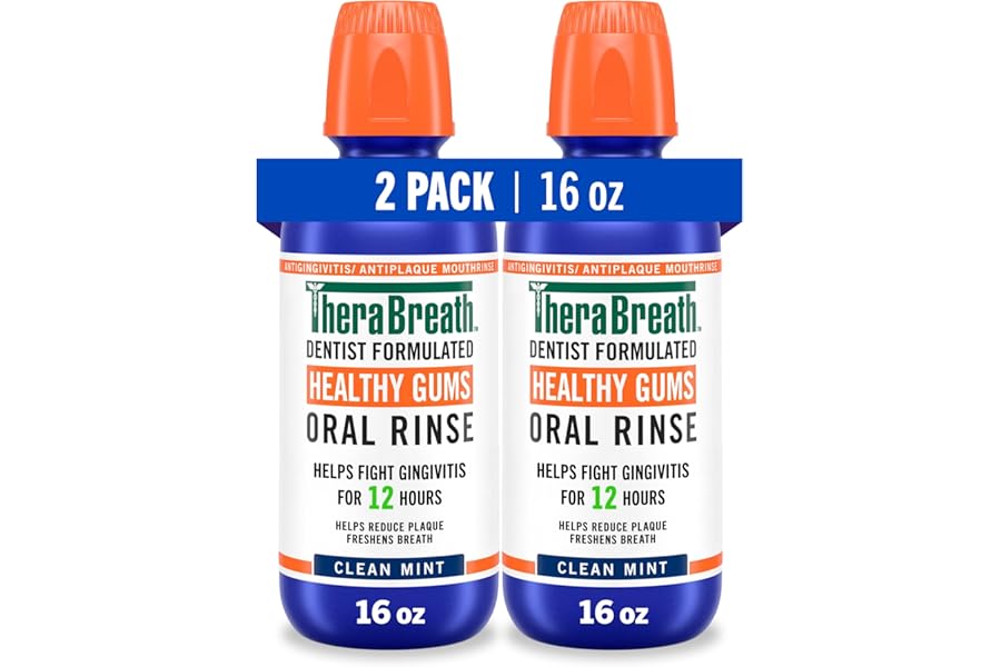 TheraBreath Healthy Gums Oral Rinse, Antigingivitis, Clean Mint Flavor, Dentist Formulated to Help Prevent Gingivitis and Support Gum Health, Alcohol Free, 16 Fl Oz (Pack of 2)