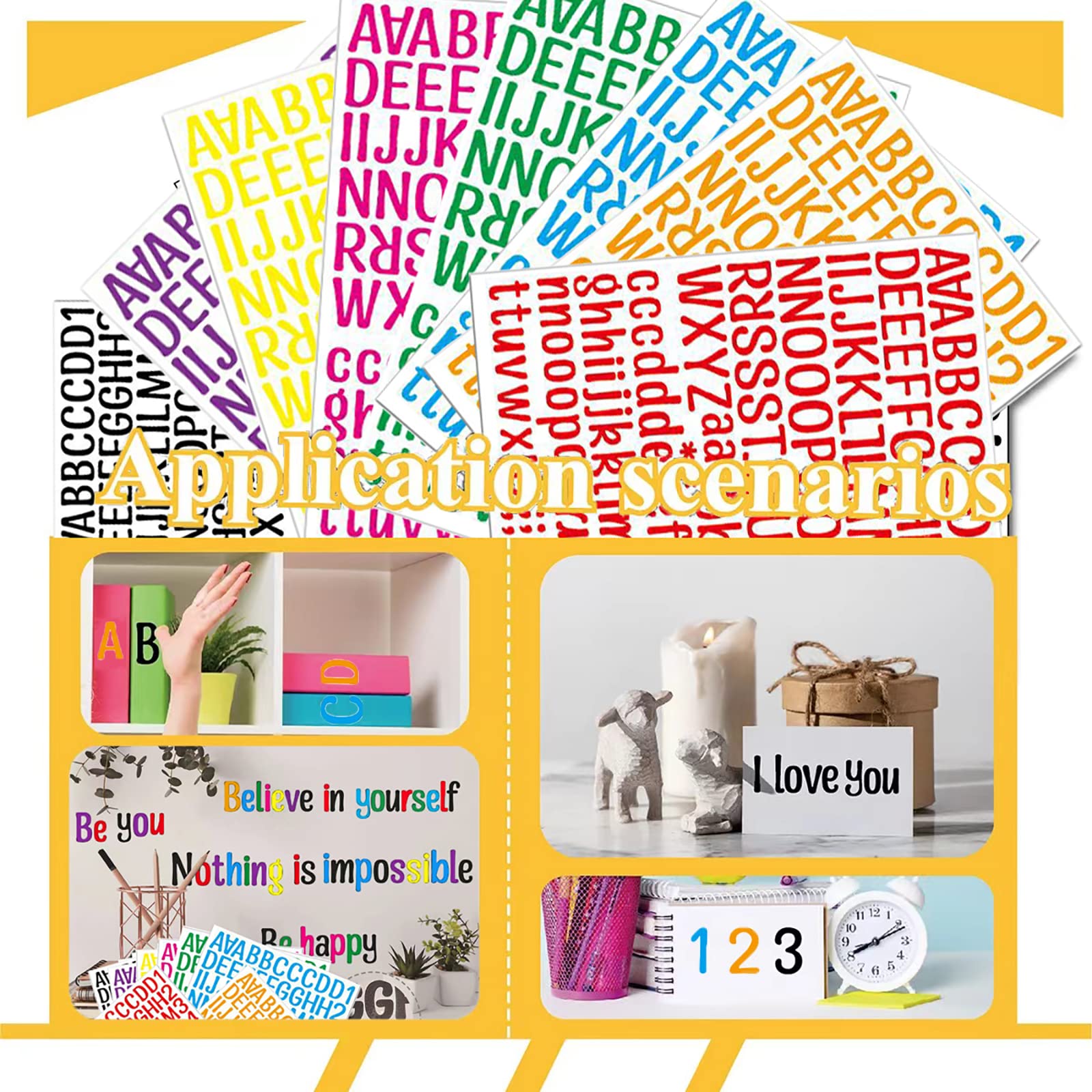 8 Sheets Letter Stickers, 1008 Alphabet Stickers,1 inch Vinyl Self-Adhesive Sticker Letters, Black Alphabets ABC Stickers, for DIY Mailbox House Numbers, Embellishments & Decorations Multicolor
