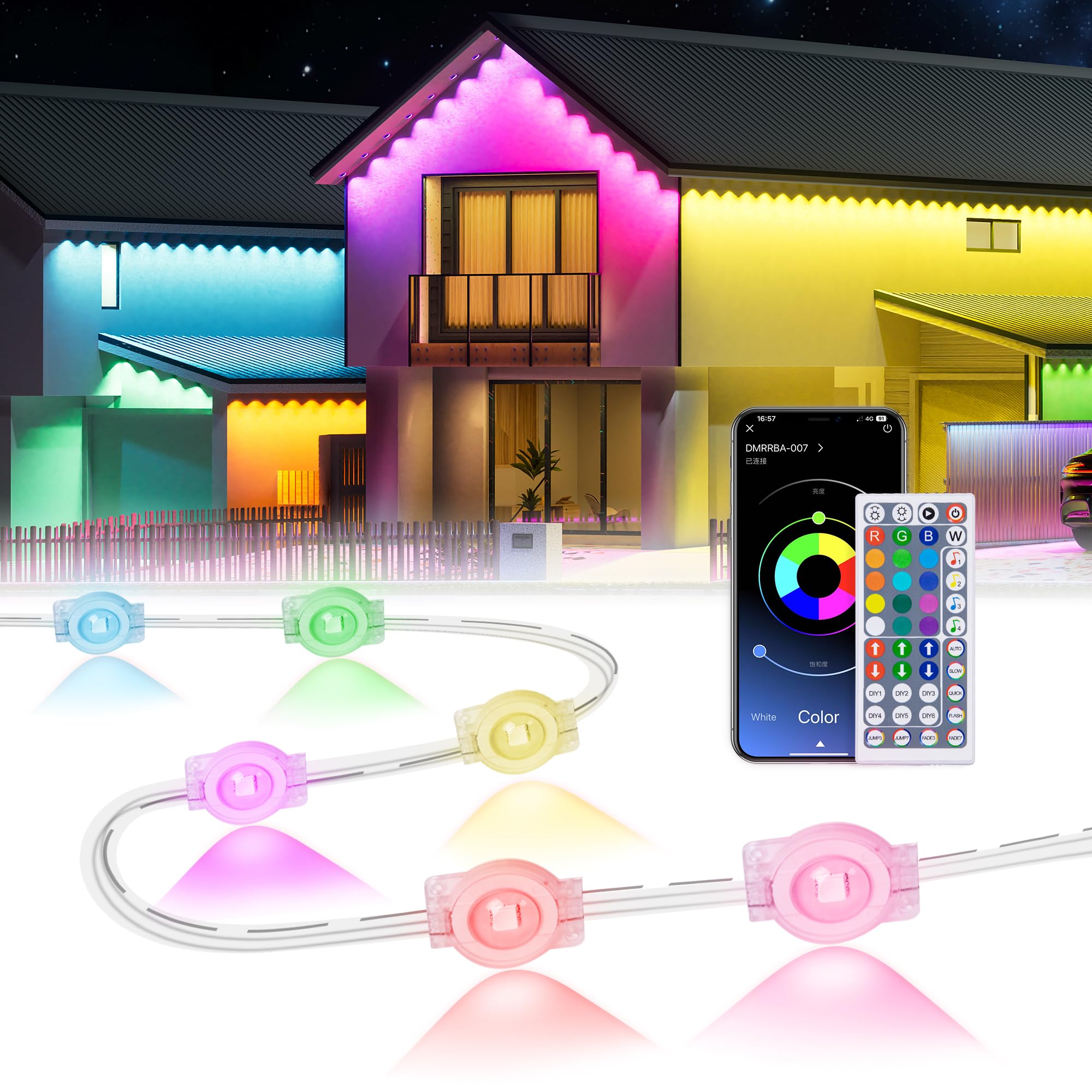 Photo 1 of MuliVid 300Ft Permanent Outdoor Lights,Smart RGB Outdoor Lights with Remote APP Control, IP67 Waterproof Outside Light for House for Daily, Garden, TV Backlights, Christmas Decor