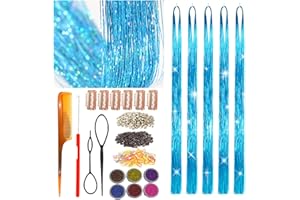 CelineBella Blue Tinsel hair Heat Resistant Fairy Hair Tinsel Extensions 48 Inch Glitter Strands Very Cute Easy to Use for Kids Girls