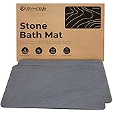 Life And Style 2 Pack Stone Bath Mat Diatomaceous Earth Shower Mat - Grey Wave Design Non Slip Super Absorbent Diatomite Stone Mats for Bathroom Floor Quick-Drying Easy to Clean (24 x 16 Inch)