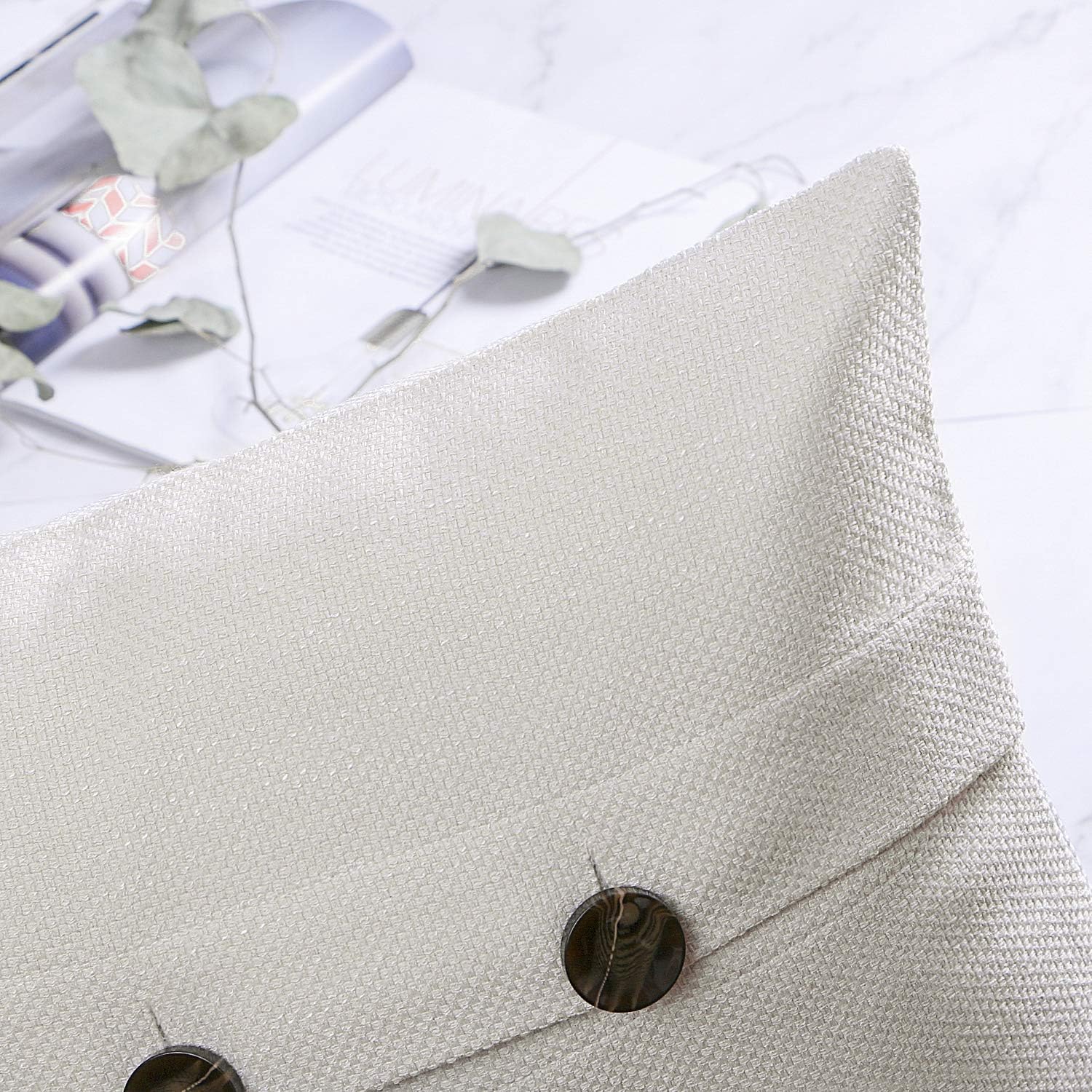 Phantoscope Farmhouse Throw Pillow Covers Triple Button Vintage Linen Decorative Pillow Cases for Couch Bed and Chair Navy Blue, 18 x 18 inches 45 x 45 cm, Pack of 2: Home & Kitchen