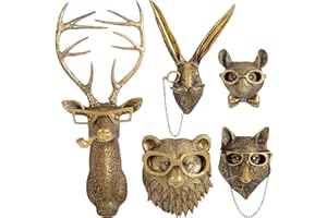 UITWMKTG 5 Pack Animal Head Wall Decor Gold Wall Sculpture Home Decor for Living Room Office Bedroom Modern Decor for Men Wom