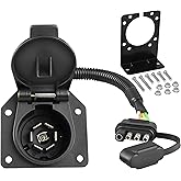 Oyviny 4-Pin to 7-Way Round Blade Trailer Adapter W/Mounting Bracket, 4 Way Flat to 7-Way Blade Reverse Wiring Harness Connec