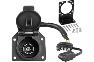 Oyviny 4-Pin to 7-Way Round Blade Trailer Adapter W/Mounting Bracket, 4 Way Flat to 7-Way Blade Reverse Wiring Harness Connec