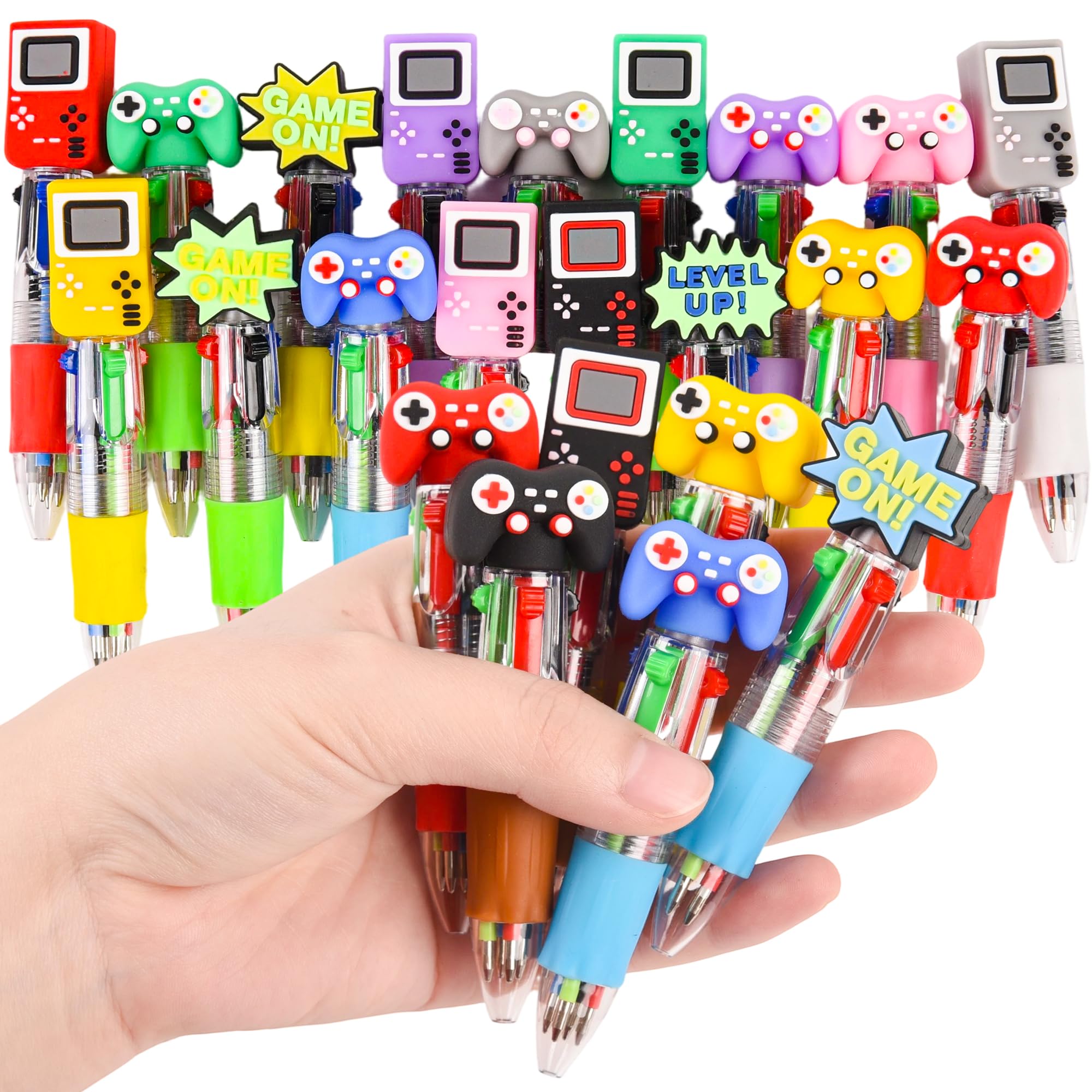 Photo 1 of LiYiQ 25 Pcs Video Game Multicolor Pen in One Cartoon Cute Fun 4-in-1 Cute Pens Bulk Kawaii Game Handle Level Up Games Console Shape Cool Ballpoint Pens for Fun Gifts