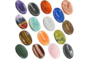 Amazing Gemstone Pack of 11 Bulk Worry Stones Set - Premium Wholesale Bulk Crystals Healing Stones for Anxiety, Stress, Calm Stripe Meditation