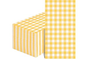 JOY AKKESS 100 Pcs Yellow Gingham Napkins Disposable, Yellow and White Checkered Paper Napkins Yellow Dinner Napkins for Picnic Easter BBQ Birthday Wedding Party