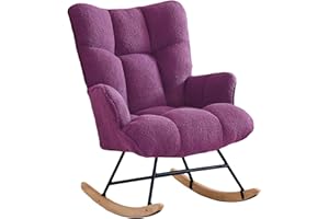 Zedachica Rocking Chair Nursery Teddy Upholstered Glider Rocker Rocking Accent Chair Padded Seat with High Backrest Armchair Comfy Side Chair for Living Room Bedroom Offices (Purple Teddy)