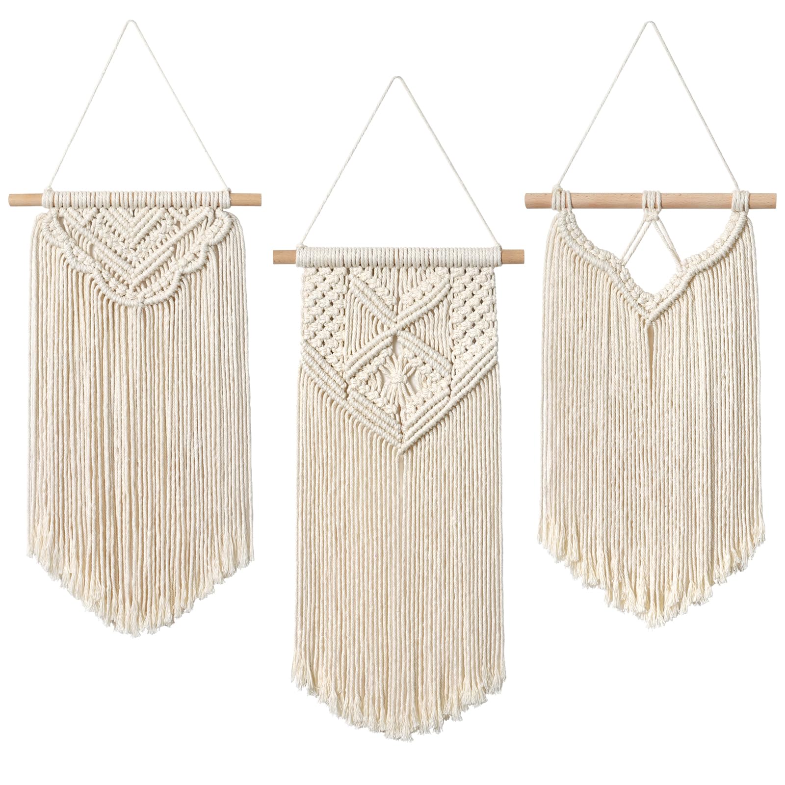 LOMOHOO 3 Pcs Macrame Wall Hanging Small Woven Tapestries Wall Art Decor - Nice for boho home decor, apartment, kids room, party decorations (Small)