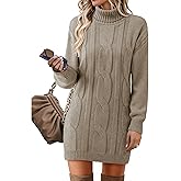 VAFOLY Womens Long Sleeve Turtleneck Sweater Dresses Ribbed Knit Stretchy Midi Casual Dress