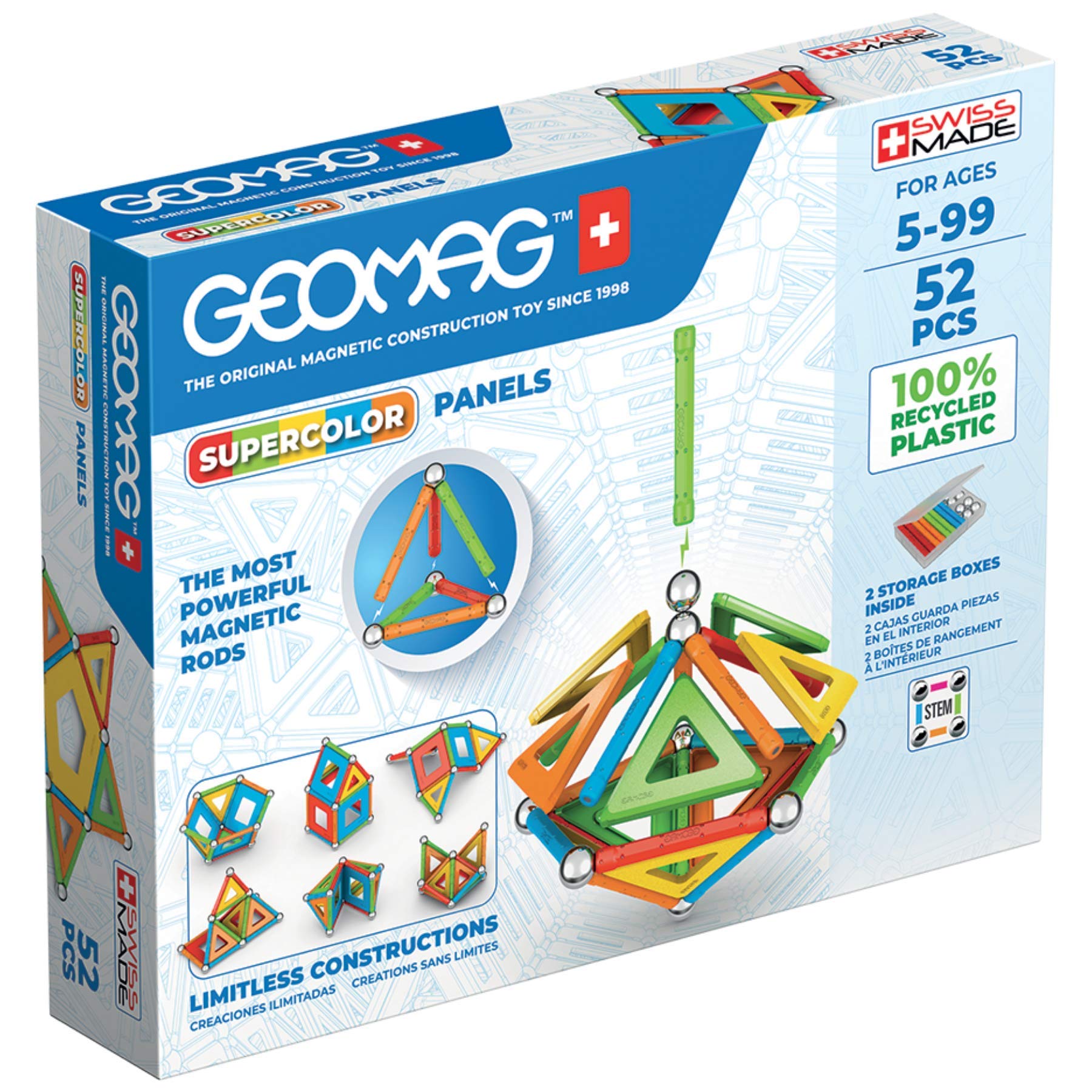 Geomag - Supercolor Magnetic Constructions for Kids, Magnetic Toy, Green Collection 100% Recycled Plastic, 52 Pieces