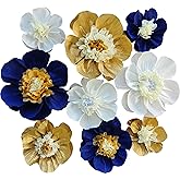Mybbshower Crepe Paper Flower for Wall Psprt Pom Pom Decor Girls Birthday Party Backdrop Baby Shower Nursery Room Decoration Pack of 9 (Navy Gold White)