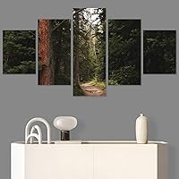 SIGNWIN 5 Panel Canvas Wall Art Green Forest for Home Decorations Ready to Hang - 60