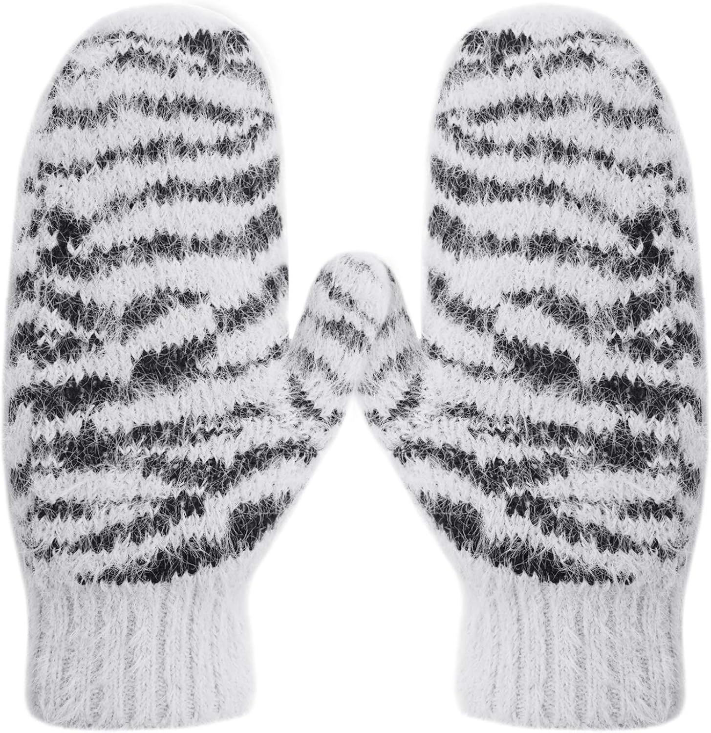 Zenssia Women's Soft and Warm Knitted Plush Fleece Winter Mittens with Unique Zebra-Striped Pattern-White at  Women’s Clothing store