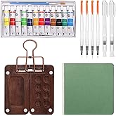 Boyistar Mini Watercolor Paint Set, Paint Palette Travel Kit, 2.36’’ Wooden Grid Paint Box for Painters Artists Students, with 12 Color Paints, Green