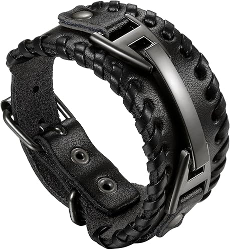 Amazon Flongo ファション 幅広 メンズ レザーブレスレット 腕輪 手作り 編み込み ヨーロピアン パンク系 カジュアル 個性 ブラック ブレスレット 通販