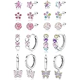 Jstyle Hypoallergenic Earrings for Girls Women Surgical Stainlee Steel Earrings for Sensitive Ears Screw Back Earrings Set Cute Hoop Earrings for Girls Kids Earrings Toddler Earrings Jewelry for Teen Girls