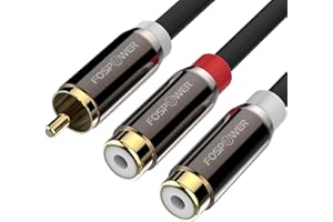 FosPower Y Adapter [8 inch] 1 RCA (Male) to 2 RCA (Female) Stereo Audio Y Adapter Subwoofer Cable [24k Gold Plated] 1 Male to 2 Female Y Splitter Connectors Extension Cord