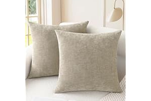 CaliTime Pack of 2 Cozy Throw Pillow Covers Cases for Couch Sofa Home Decoration Solid Dyed Soft Chenille 18 X 18 Inches Ligh