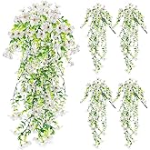 DYMEILY Artificial Fake Hanging Flowers Plants for Outdoor Spring Summer Decoration, 4pcs Faux Silk Realistic UV Sun Resistant Daisy for Outside Porch Patio Window Box Yard Home Decor (White)