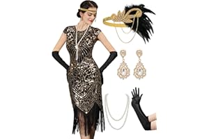 YESSA 1920s Flapper Dresses for Women Great Gatsby Dress Roaring 20s Costumes Sequin Harlem Nights Dress with 20s Accessories