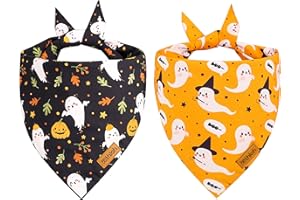 THLOH Halloween Dog Bandanas - 2 Pack Fall Dog Bibs | Reversible Pumpkin and Ghost Pet Scarf for Boys and Girls | Premium Durable Fabric | Boo Dog Bandana for Large and Extra Large Dogs (X-Large)