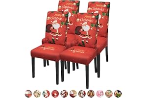 DREAHOTEXTIL Christmas Chair Covers for Dining Chairs, Dining Room Chair Covers Set of 4, Stretch Parsons Chair Slipcovers, Removable Washable kitchen Chair Cover for Home Hotel Banquet Holiday Decoration