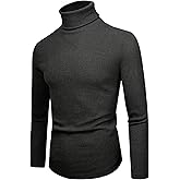 OYOANGLE Men's Long Sleeve Turtleneck Ribbed Top Basic Solid Undershirts Fall Winter Clothes