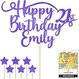 Cakeshop Personalised Happy Birthday Glitter Cake Topper Blue Name & Age