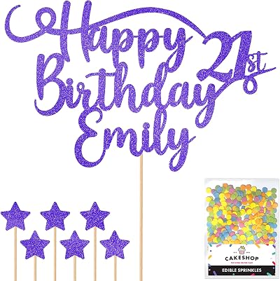 Cakeshop Personalised Happy Birthday Glitter Cake Topper Blue Name & Age