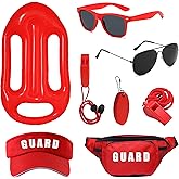 GIFIKOI 8Pcs Guard Costume Set for Women Men Fanny Pack Whistle Lifeguard Guard Accessories Set for Halloween Party Dress Up