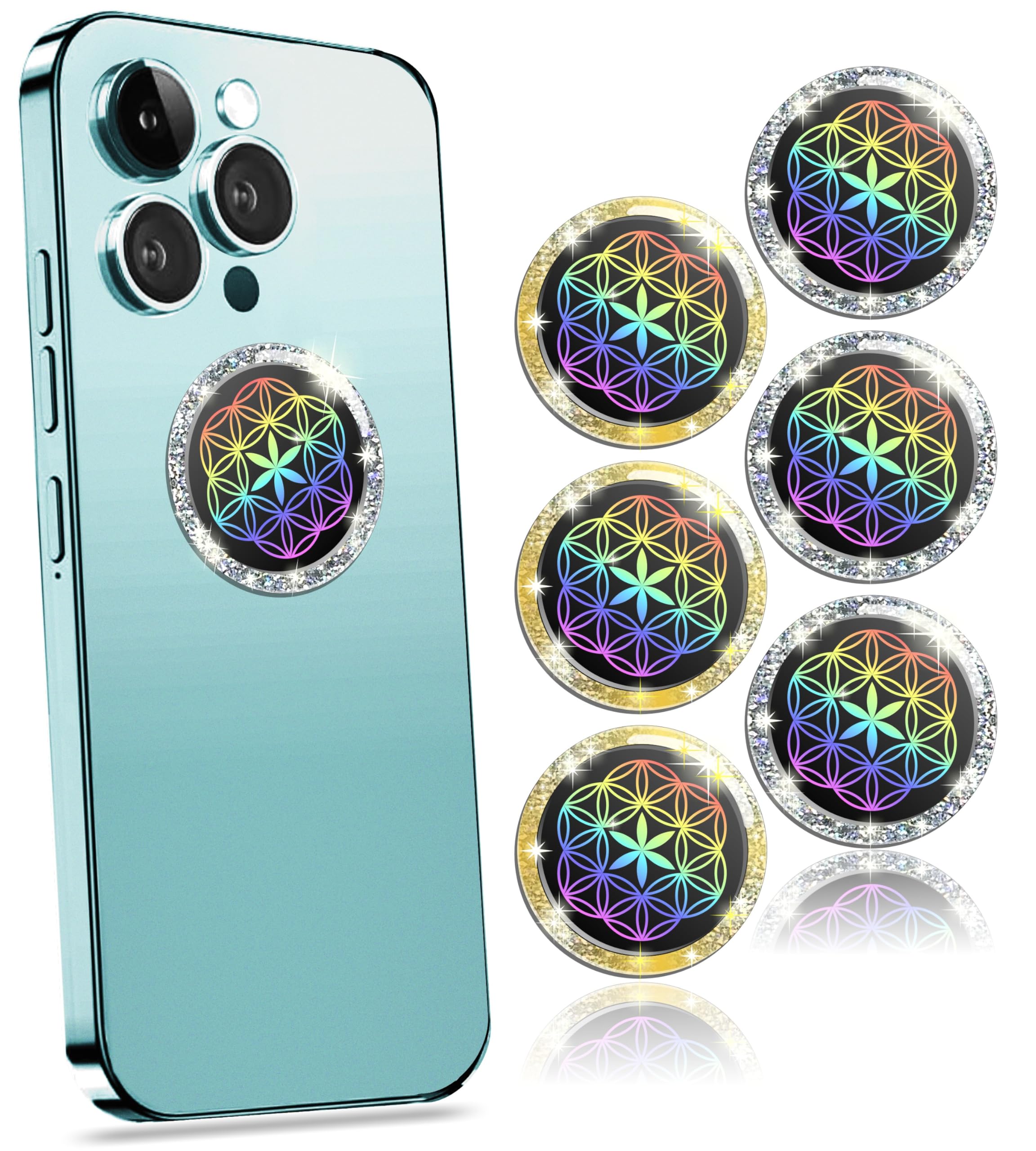 24K Gold Crystal Diamond Protection Sticker(3 Pcs) and Crystal Diamond Silver Protection Sticker(3 Pcs) from All Phones/Tablets/Laptops/All Devices (6 Pcs)
