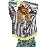 LOZ Women Striped Oversized Sweatshirt Long Sleeve Crewneck Hoodies Shirts Pullover Top Trendy Clothes with Pockets