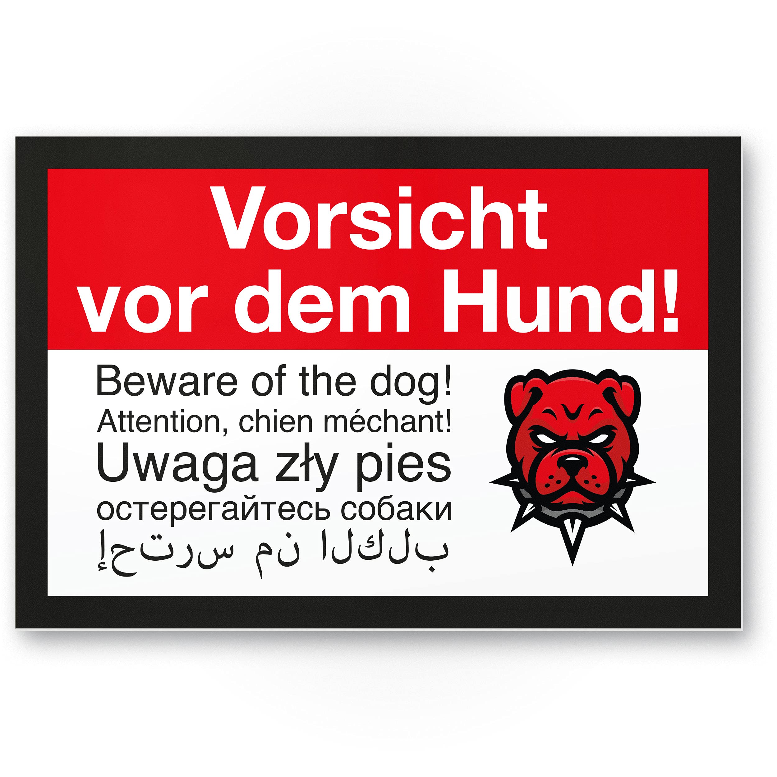 Caution Dog Multilingual 6 Languages – Dog Plastic Sign, Safety Sign – House Door Sign, Warning Sign/Burglary Protection – Warning Dog
