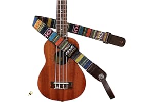MUSIC FIRST Classic Country Style Ukulele Strap With Leather Locker & Nail, 1.5" W x 48" L Adjustable, Cotton & Genuine Leath