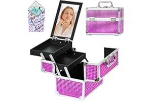 GALHUBIS Makeup Train Case, Portable Makeup Case with Mirror, 2-Trays Cosmetic Organizer Case,Nail Polish Organizer, Travel Makeup Box, Profesional for Salon Barber, Rose Red