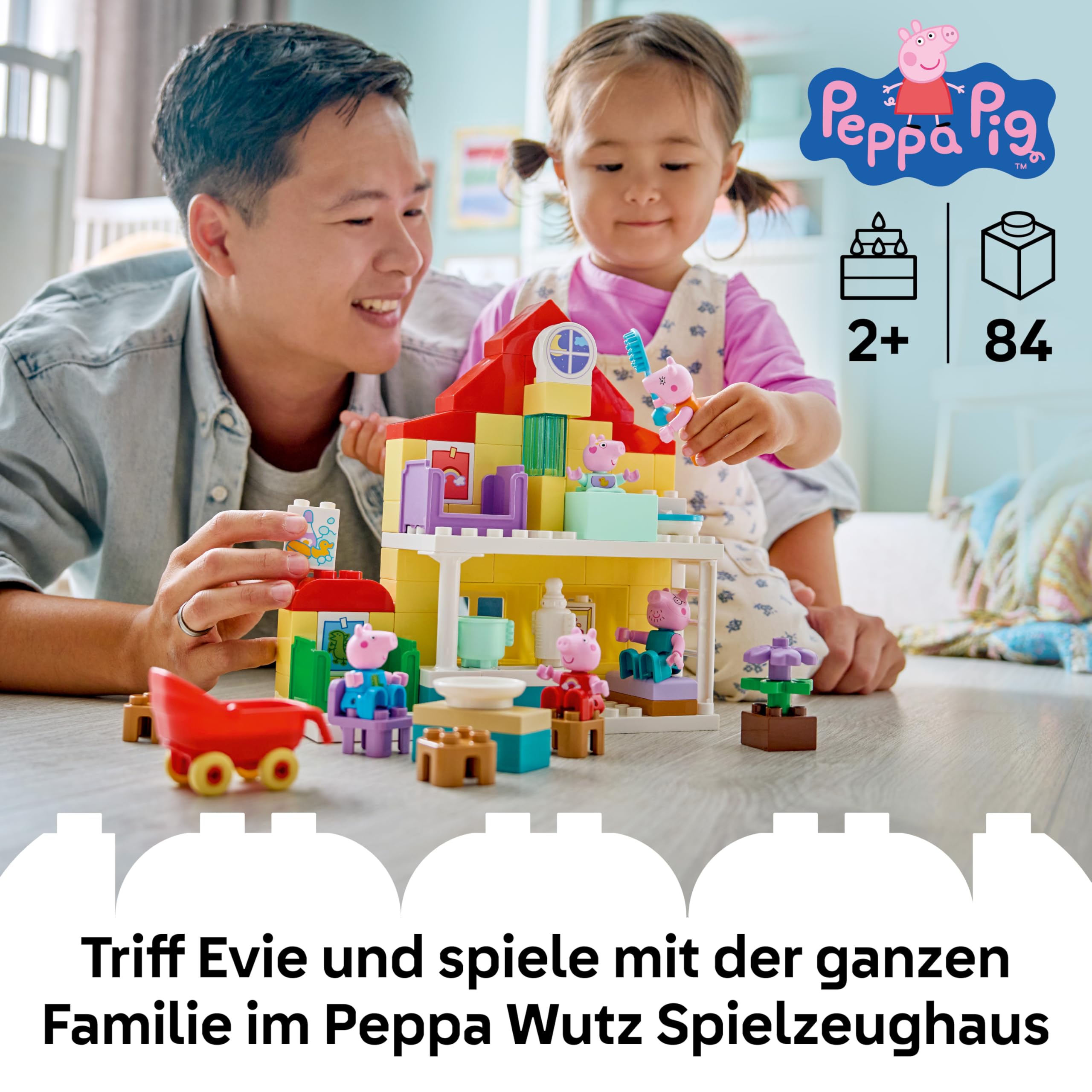 LEGO DUPLO Peppa Wutz Familienhaus - Lernspielzeug zur Förderung der Motorik - Montessori Spielzeug mit 5 Figuren & Puppenhaus Zubehör - Geschenk für Mädchen & Jungen ab 2 Jahren - 10467 2