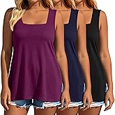 Evervibe 3 Pack Summer Plus Size Tank Tops for Women Sleeveless Tunic Shirts Square Neck Tops Side Slits 1X-5X