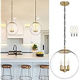 KoKo&Yukina 14" Gold Globe Pendant Light Mid Century Pendant Light Clear Glass Pendant Lights Kitchen Island Adjustable Hangi
