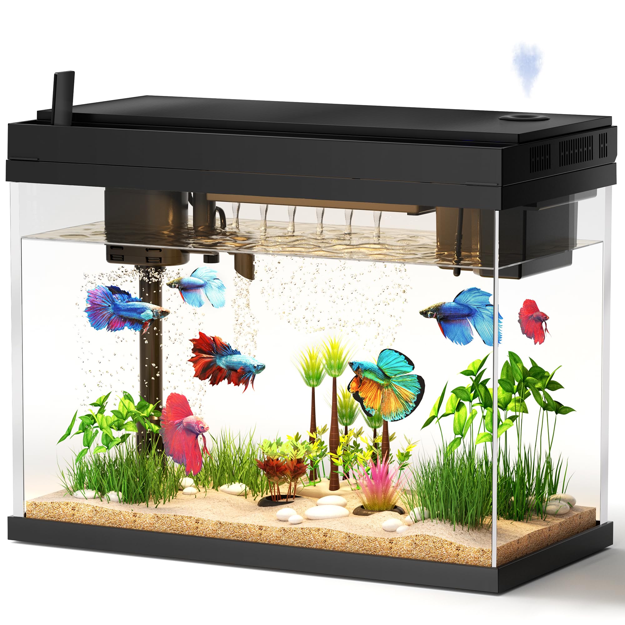 Photo 1 of Fish Tank with Desktop Humidifier, 2.38 Gallon Quiet Eco Aquarium,Smart Touch LED Light & Temperature Display, Glass Mini Fish Tank