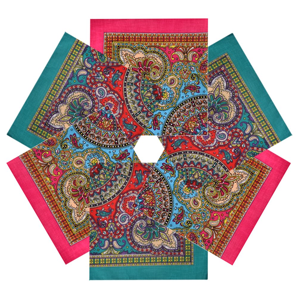 6 Pack 100% Cotton Bandanas Cute Square Handkerchiefs,A
