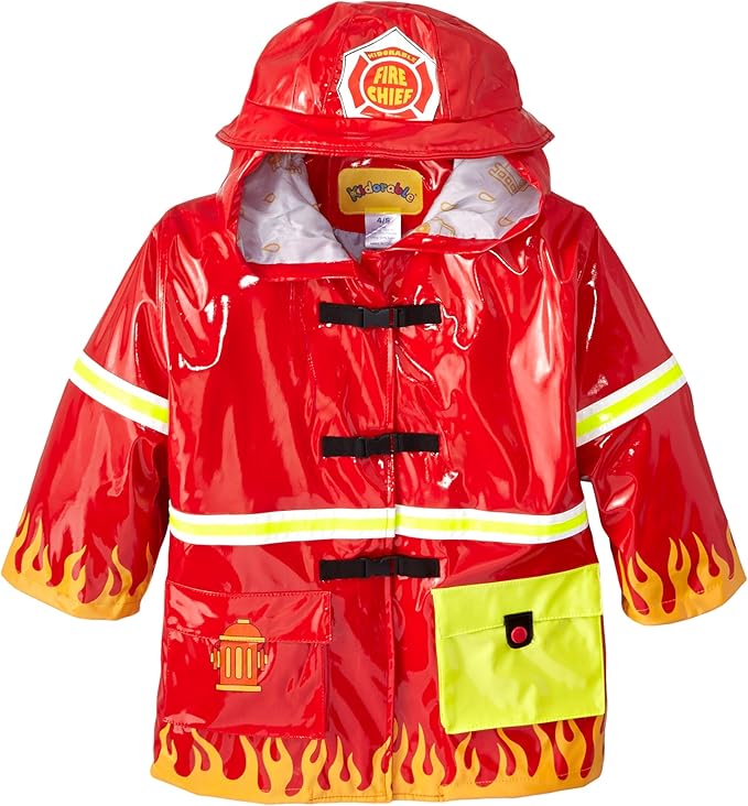 Kidorable Fireman Kids Rain Jacket, All Weather Raincoat, Red, Size 12
