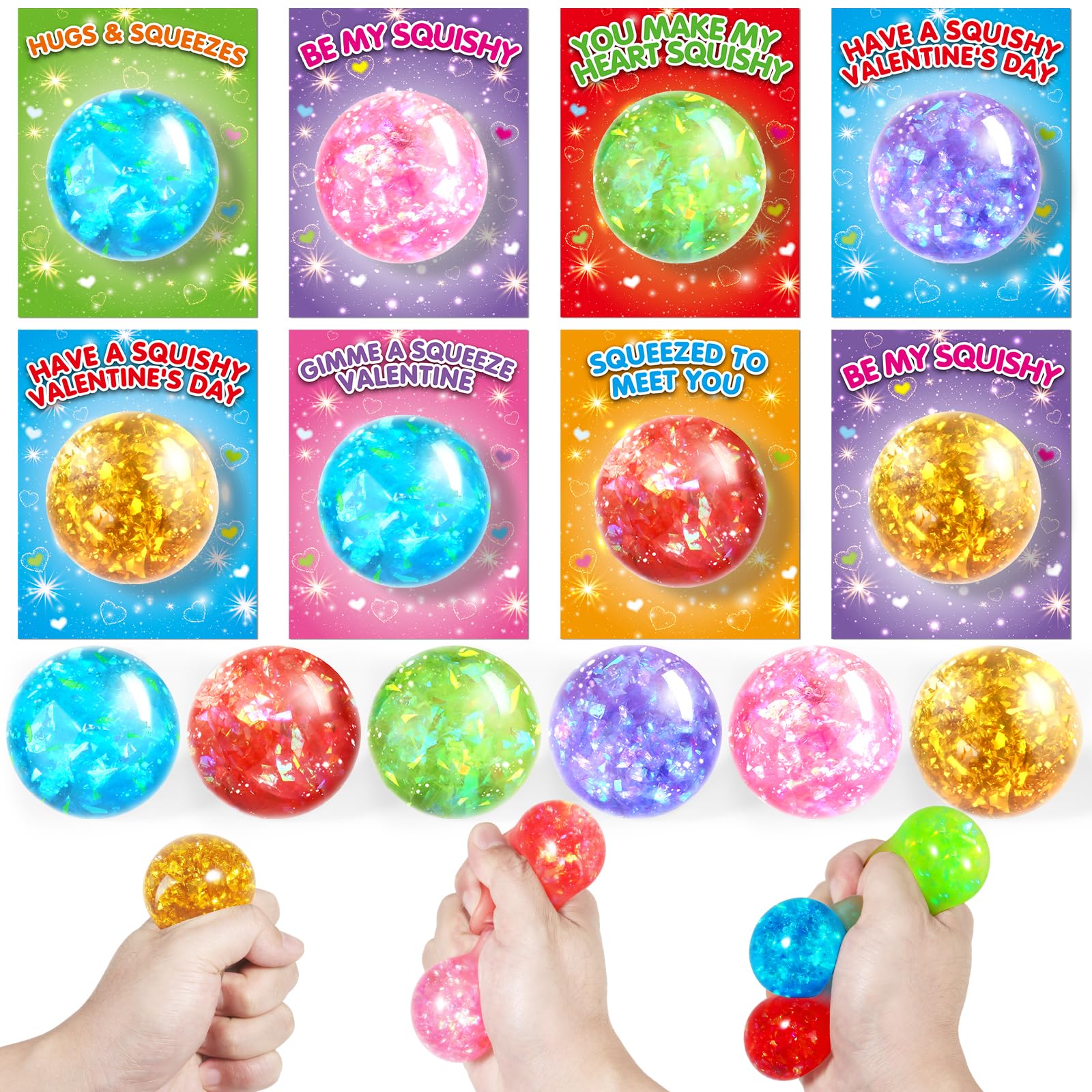 Photo 1 of 24 Pack Valentines’ Day Cards with Squeeze Balls, Valentine Cards for Kids, Stretch Fidget Toy for Classroom School Valentines‘ Gifts Exchange, Valentines’ Party Favor Prizes for Boys Girls