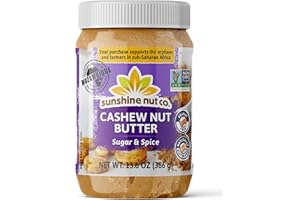 Sunshine Nut Company Gourmet Natural Cashew Butter, Sugar & Spice, 1 Pack, Vegan Spread with Hand-Roasted Mozambique Cashews, No Added Sugar, 13.6 oz Jar