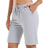 Stelle Women's 7"/10" Cotton Bermuda Shorts Knee Length Comfy Lounge Athletic Sweat Shorts with Deep Pockets