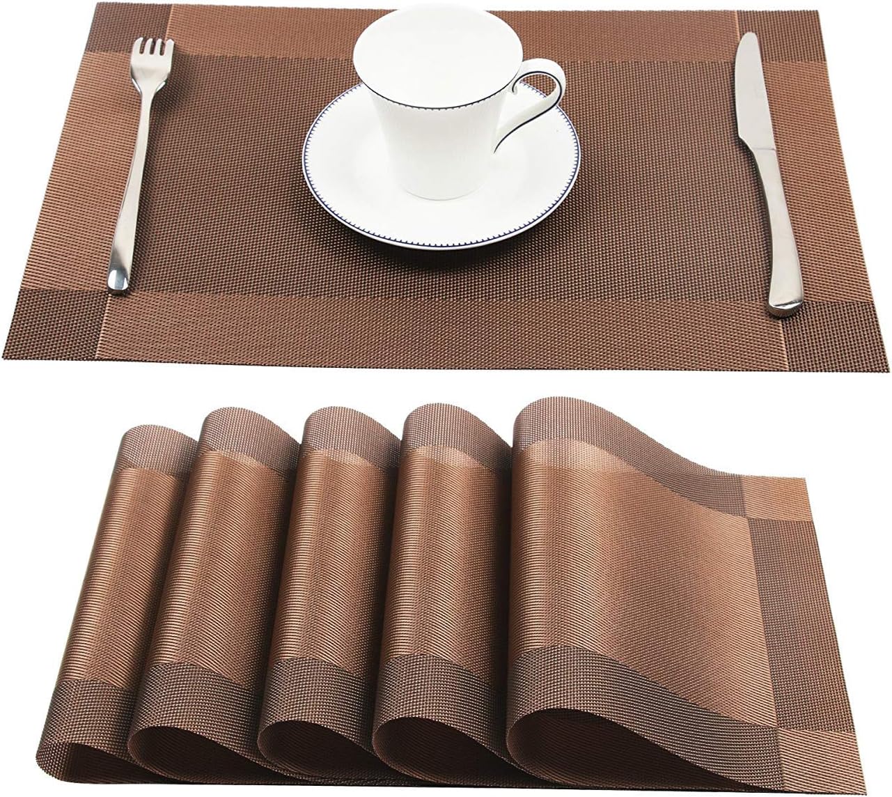 Non-Slip Placemats Washable Table Mats Set of 6 (Brown)