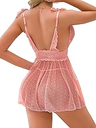 Lilosy Petite Sexy Polka Dots Mesh Sheer Babydoll