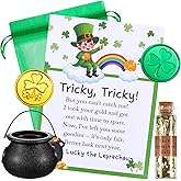 Fullhawl St. Patrick's Day Leprechaun Trap Kit Leprechaun Letter Shamrock Green Gold Coins Printed Note Mini Gold Glitter in Corked Bottle for Irish Trap Gift Party Decor Supplies(Black Cauldron)